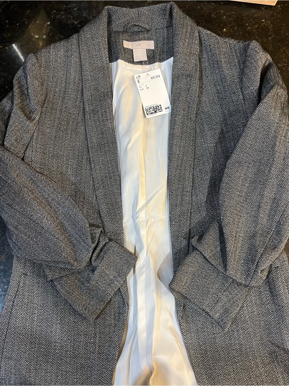 NWT H&M Women's Gray Herringbone Open Cardigan Blazer